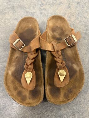 Birkenstock Brown Suede Braided Thong Sandals Size 37